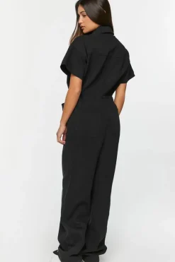 Twill Straight-Leg Shirt Jumpsuit