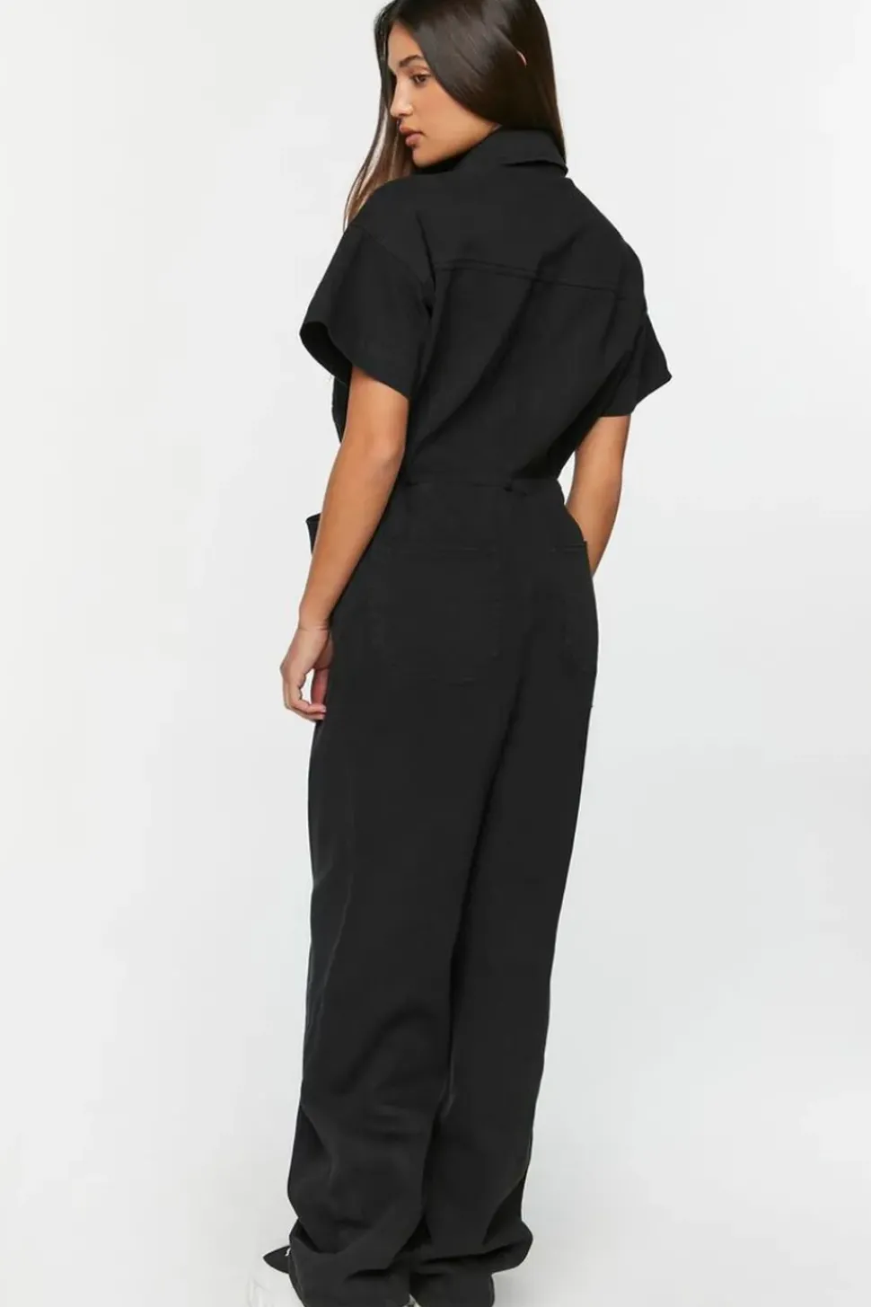 Twill Straight-Leg Shirt Jumpsuit