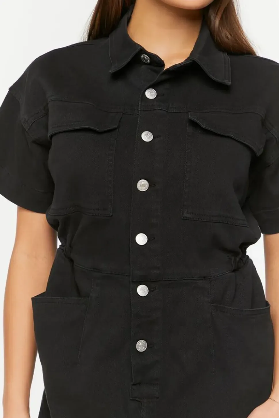 Twill Straight-Leg Shirt Jumpsuit