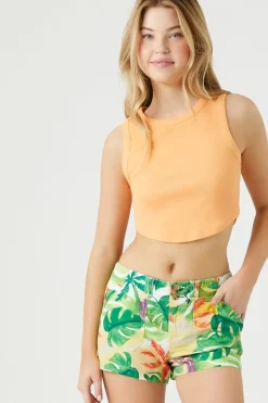 Twill Tropical Print Shorts