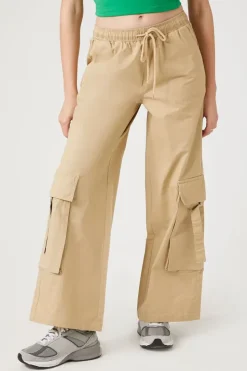 Twill Wide-Leg Cargo Pants