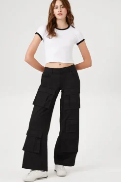 Twill Wide-Leg Cargo Pants