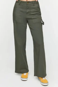 Twill Wide-Leg Utility Pants