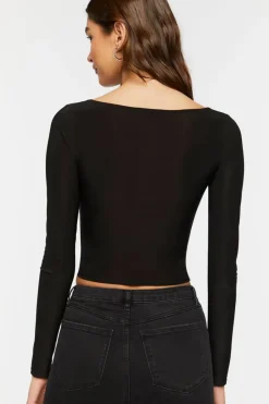 Twist-Front Long-Sleeve Crop Top