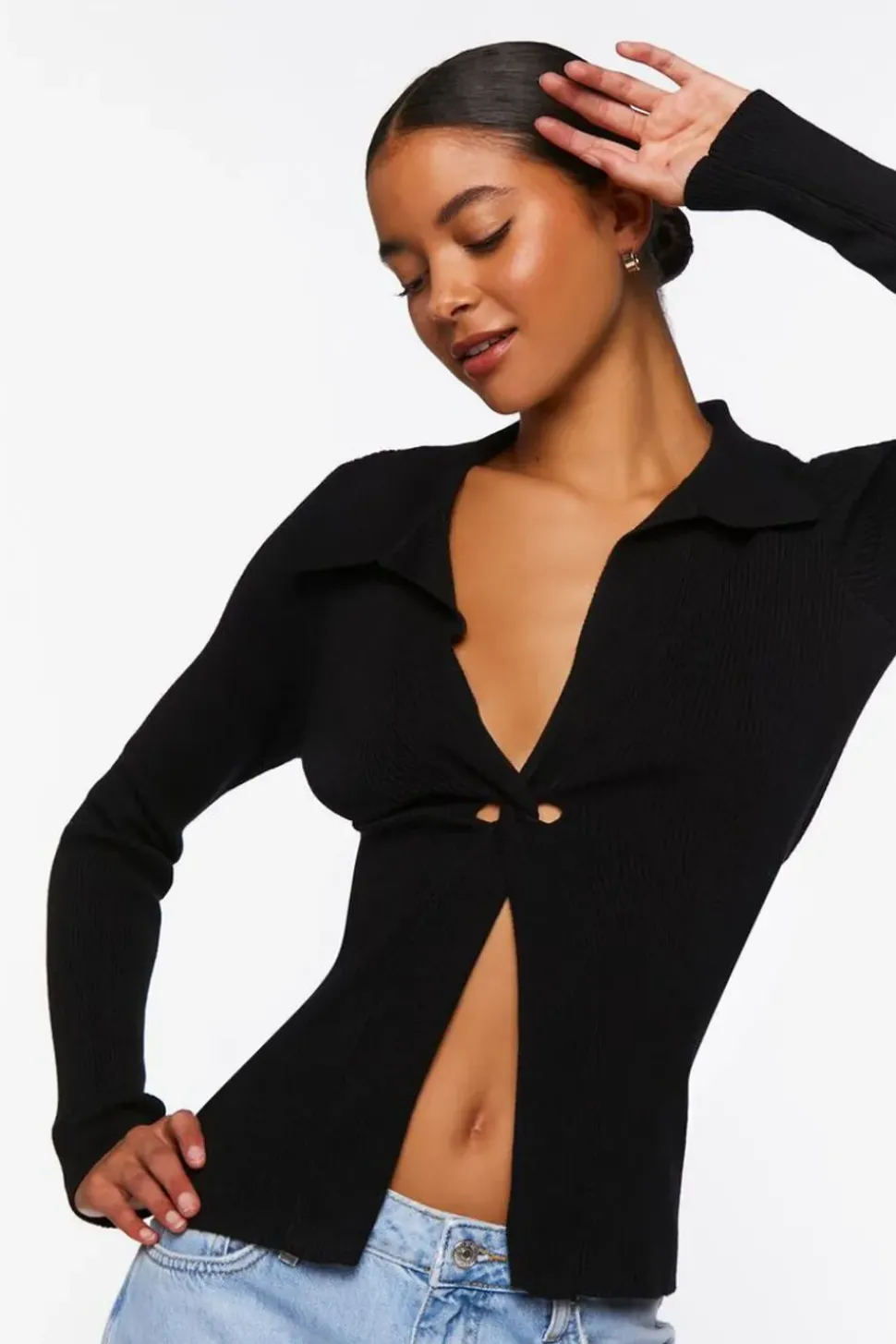 Twist-Front Sweater-Knit Top