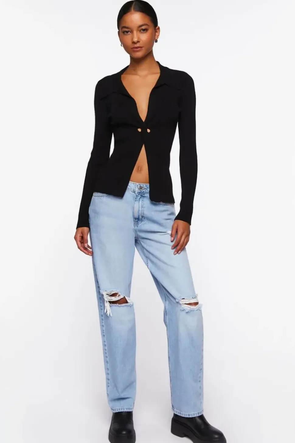 Twist-Front Sweater-Knit Top