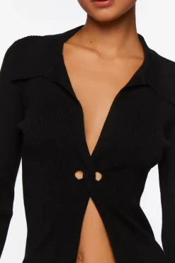 Twist-Front Sweater-Knit Top