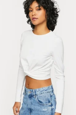 Twist-Hem Long-Sleeve Crop Top