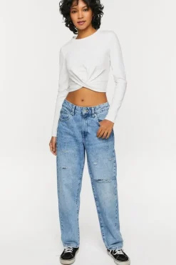 Twist-Hem Long-Sleeve Crop Top