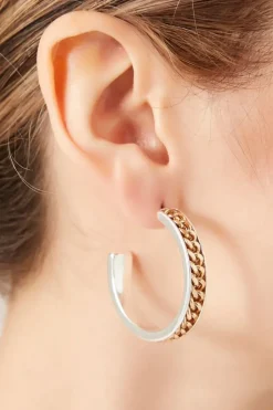 Two-Tone Chain Hoop Earrings