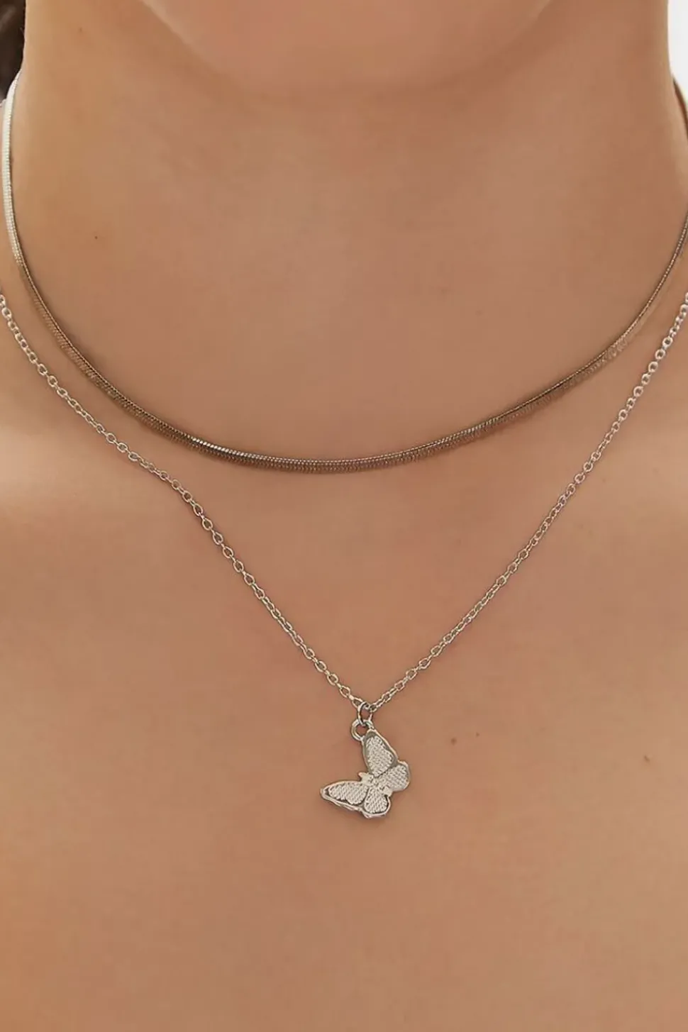 Upcycled Butterfly Charm Layered Necklace