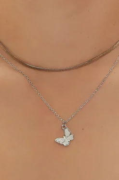 Upcycled Butterfly Charm Layered Necklace
