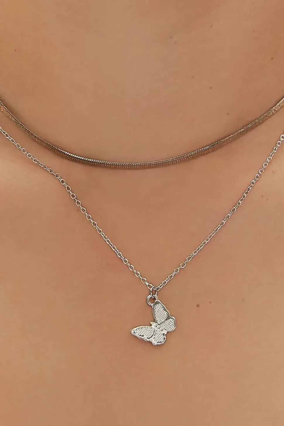 Upcycled Butterfly Charm Layered Necklace