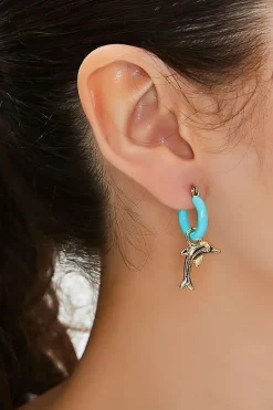 Upcycled Dolphin Hoop Drop Earrings