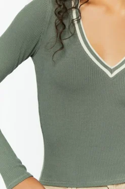Varsity-Striped Long-Sleeve Top