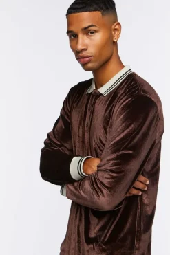 Velour Contrast Striped-Trim Shirt
