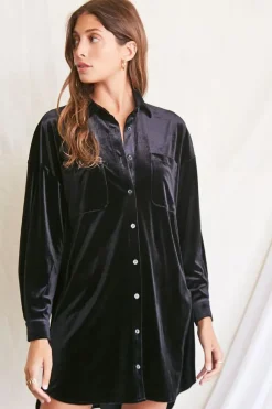 Velour Mini Shirt Dress