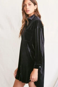 Velour Mini Shirt Dress
