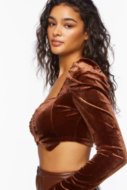 Velvet Hook-And-Eye Crop Top