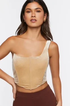 Velvet One-Shoulder Crop Top