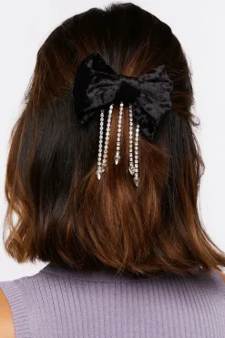 Velvet Rhinestone Bow Hair Barrette