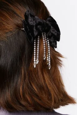 Velvet Rhinestone Bow Hair Barrette