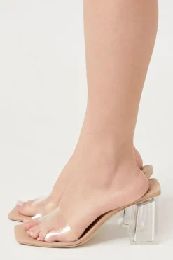 Vinyl Square-Toe Block Heels