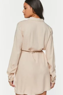 V-Neck Belted Shirt Dress