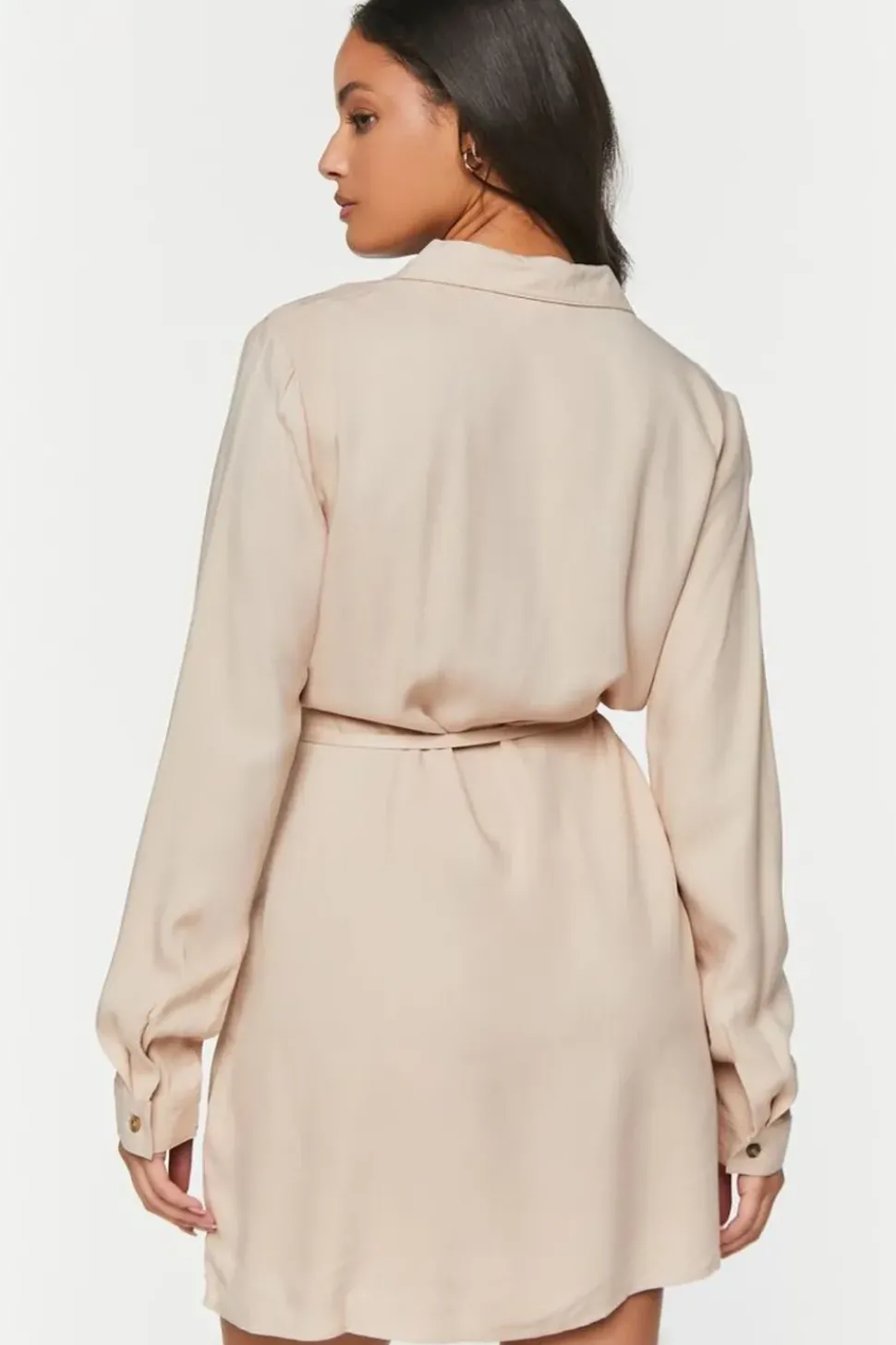 V-Neck Belted Shirt Dress