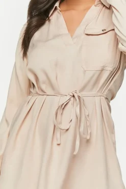 V-Neck Belted Shirt Dress