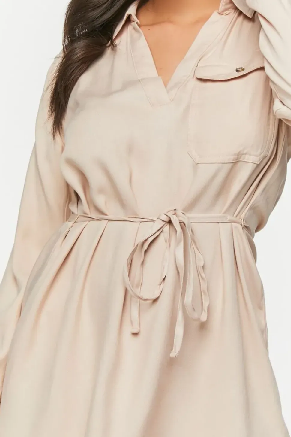 V-Neck Belted Shirt Dress