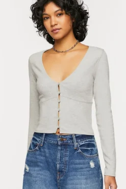 V-Neck Button-Front Crop Top