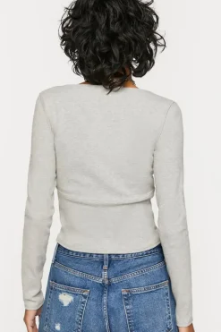 V-Neck Button-Front Crop Top