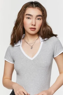 V-Neck Cropped Polo Shirt