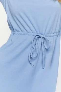 V-Neck Drawstring Mini Dress