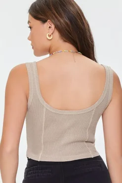 Waffle Knit Button-Front Crop Top