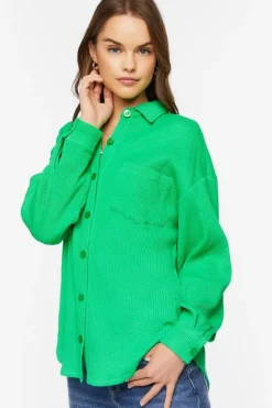 Waffle Knit Drop-Sleeve Shirt