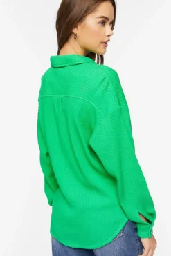 Waffle Knit Drop-Sleeve Shirt