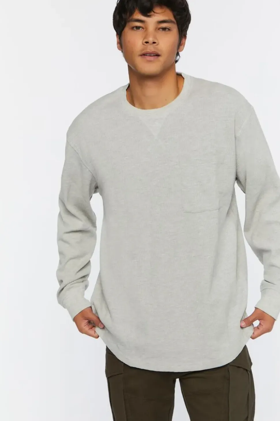 Waffle Knit Heathered Long-Sleeve Tee