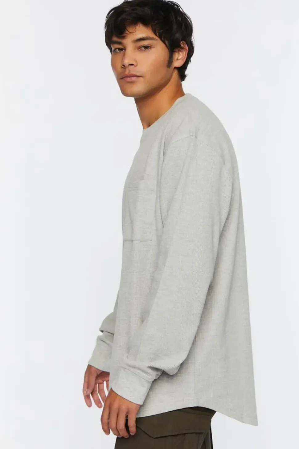 Waffle Knit Heathered Long-Sleeve Tee
