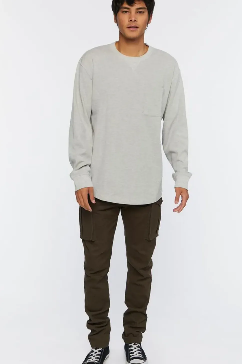 Waffle Knit Heathered Long-Sleeve Tee