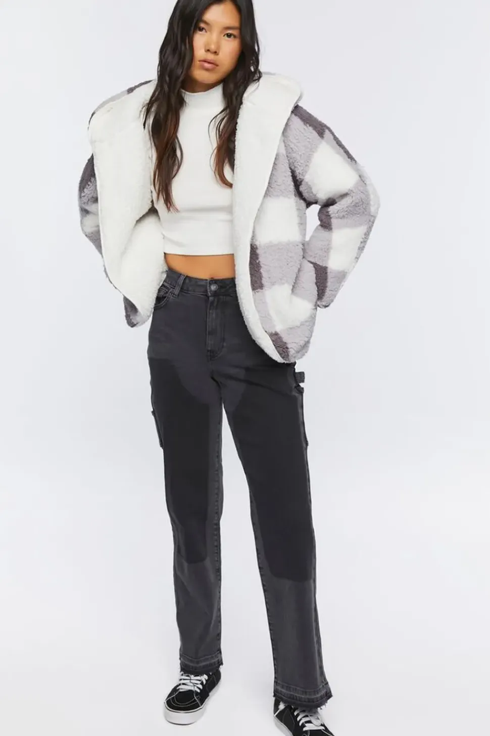 Washed-Panel High-Rise Jeans