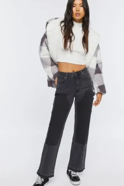 Washed-Panel High-Rise Jeans