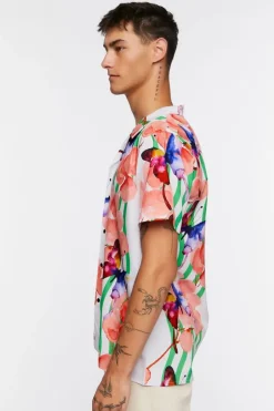 Watercolor Floral Butterfly Print Shirt