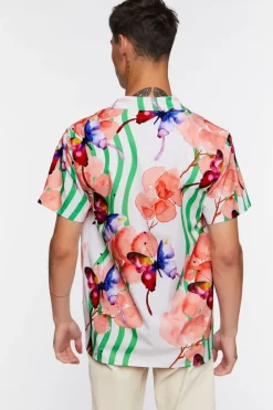Watercolor Floral Butterfly Print Shirt