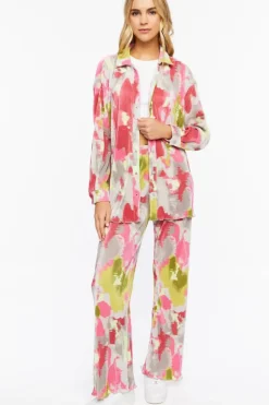 Watercolor Floral Plisse Pants
