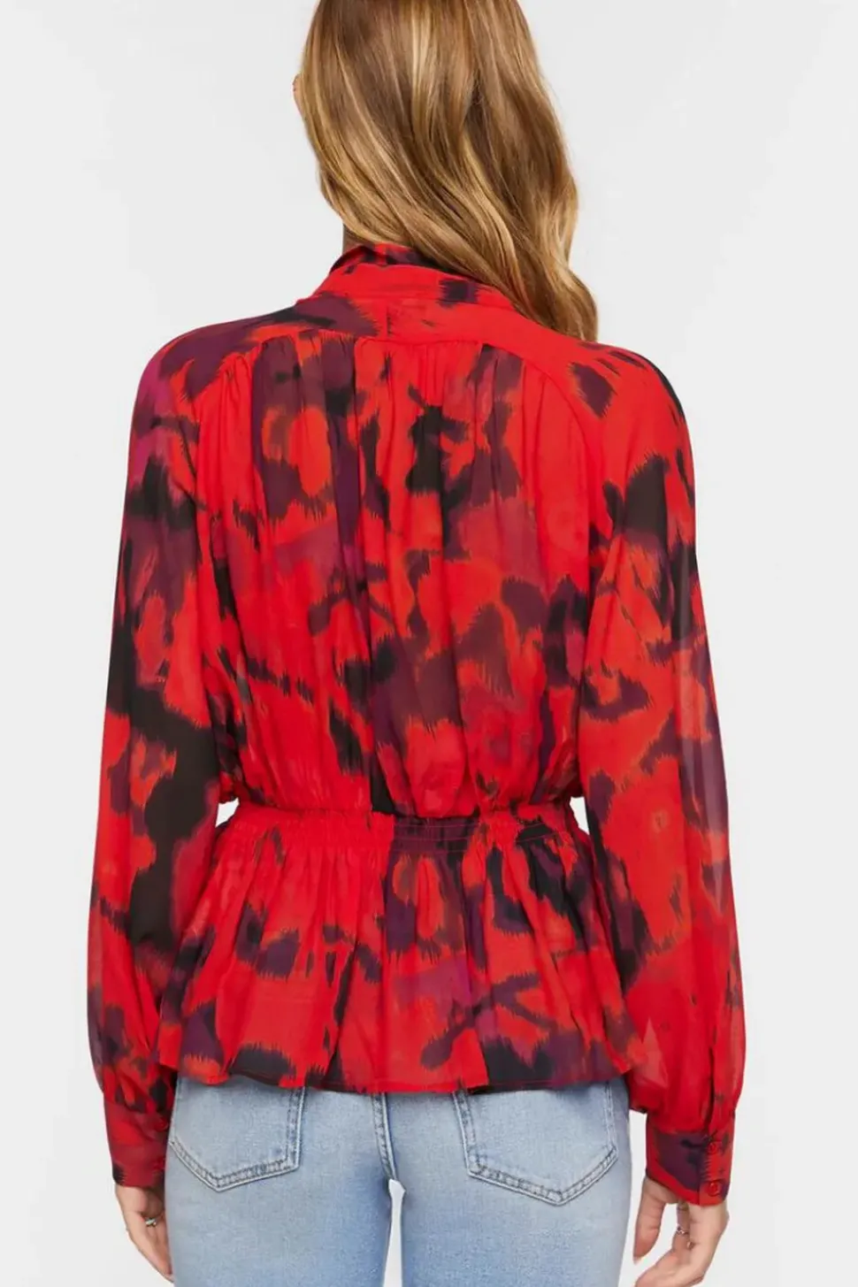 Watercolor Floral Tie-Neck Top