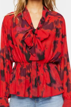 Watercolor Floral Tie-Neck Top