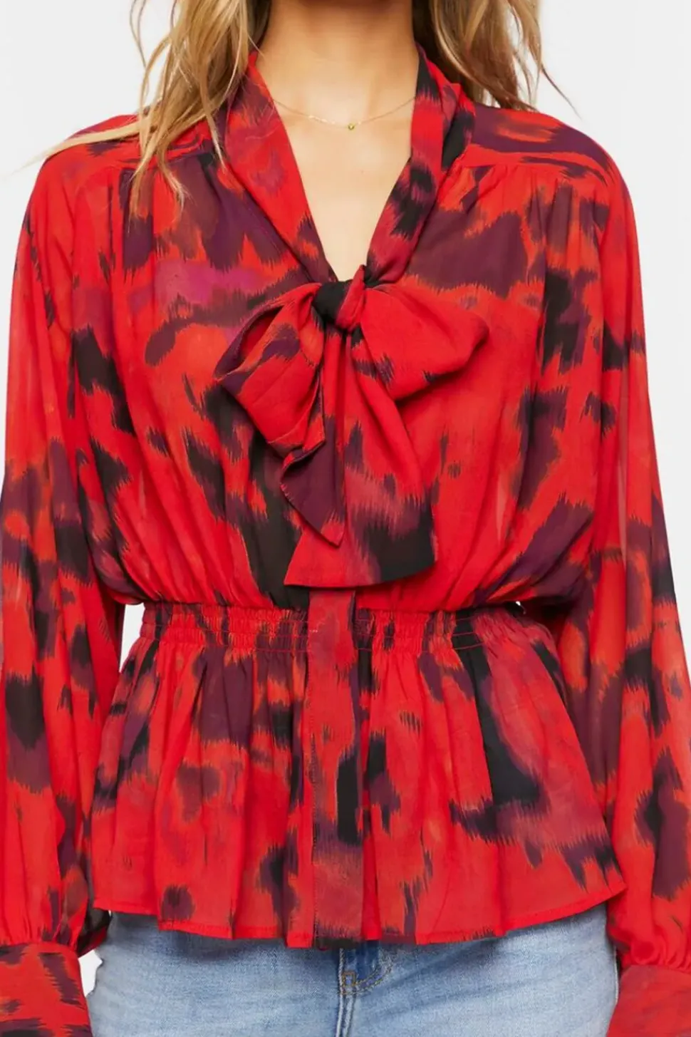 Watercolor Floral Tie-Neck Top