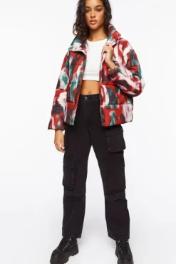 Watercolor Print Puffer Jacket